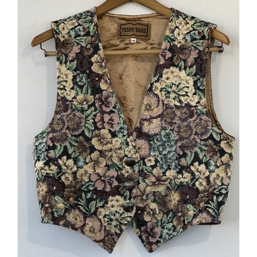 Terry Ward Tapestry Retro Vest BOHO Western Cottagecore Women's M